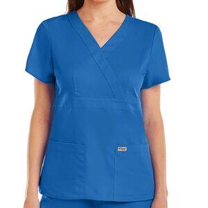 Riley 3-Pocket Mock Wrap V-Neck Scrub Top Grey's Anatomy Barco Royal Blue Small